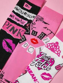 Mean Girls | SHEIN 3 đôi tất nữ mềm mại, thoáng khí, thấm hút mồ hôi, kiểu dáng thường ngày, ngọt ngào, dài đến bắp chân, màu hồng dễ thương, mũi và gót được gia cố để tăng độ bền, phù hợp mọi mùa hè và đông. - Nhiều màu - Xem 3
