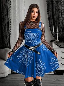 Whyspr 全新时尚暗黑亚文化哥特式交叉带华丽迷你裙吊带裙女式万圣节装 - 寶藍色 - 查看 3