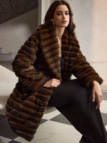 ZEYLAH Damski płaszcz w jednolitym kolorze, modny, z kołnierzem ze sztucznego futra, z długim rękawem, elegancki, jesień/zima