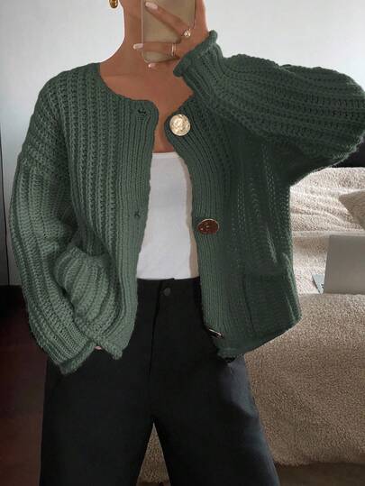 Siren Gaze Cárdigan casual de mujer de unicolor, versátil para otoño/invierno