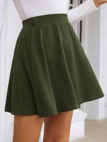 SHEIN Frenchy Women's Casual Versatile Solid Color A-Line Skirt Winter Elegant Green Christmas Spring - Army Green - View 4