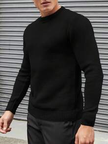 EURMUSE Suéter Básico De Color Liso Con Cuello Redondo Para Hombre - Negro - Ver 5