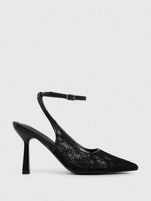 CUCCOO SZL Women's Fashionable Sexy Lace Wedding High Heels For Christmas - Black - View 4