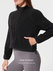 GLOWMODE 薄款摇粒绒宽松短款抽绳长袖夹克 - 黑色 - 查看 4