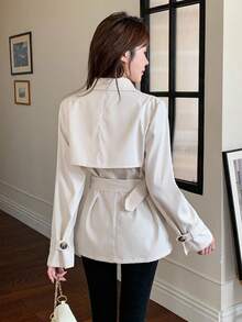 SHEIN Teen Girls Trench Coats Double-Breasted Cinched Waist Mid-Length Trench Coat Fall Winter