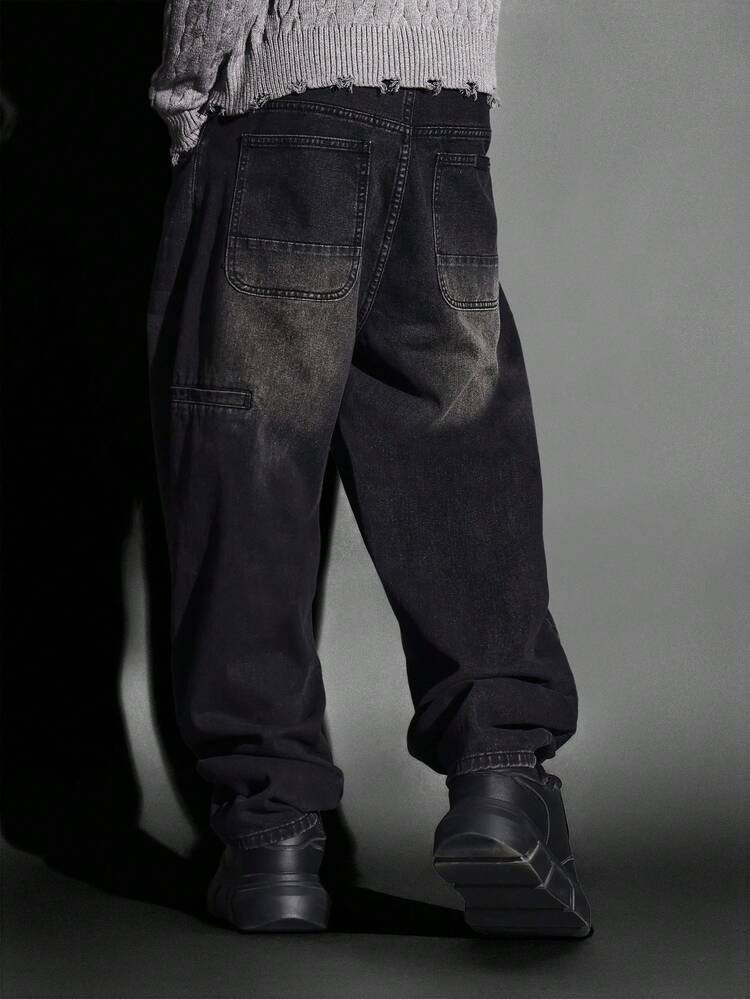 Carpenter Wide Leg Skater Fit Jean With Raw Hem