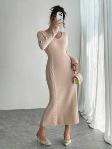 DAZY Robe pull ample à encolure en V pour femmes - Nude - Voir 6