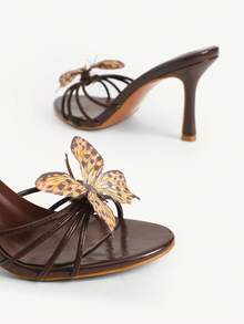 CUCCOO CHICEST 女士优雅蝴蝶结细高跟圆头凉鞋，浪漫黑色高跟凉鞋，适合茶会、约会、度假