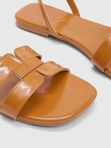 CUCCOO BIZCHIC 1cm Heel Brown PU Women's Fashion Comfortable Flat Slide Sandals - Brown - View 8