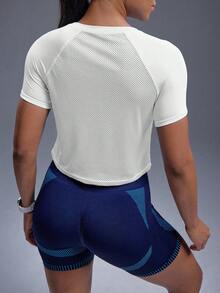 Powerista Solid Raglan Sleeve Sports Tee Gym Women Shirts - White - View 2