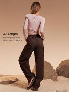 GLOWMODE Pantalones cargo 3 en 1 resistentes al agua, desmontables, de pierna ancha, tipo jogger, shorts, para otoño e invierno, para actividades al aire libre, senderismo, trotar, uso diario - Marrón Chocolate - Ver 6
