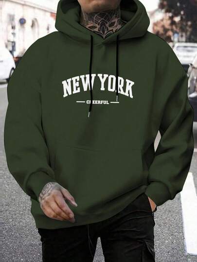 Manfinity Homme 男士撞色印花长袖连帽衫，适合日常休闲、周末旅行、户外活动、旅行探险、轻松的工作环境或半正式场合、男朋友、丈夫礼物、周年纪念礼物、秋季