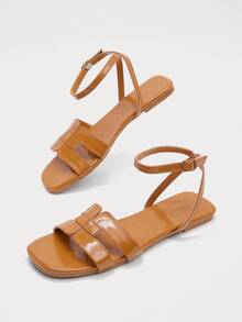 CUCCOO BIZCHIC 1cm Heel Brown PU Women's Fashion Comfortable Flat Slide Sandals - Brown - View 9