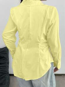 POPSWAY Plus Size Women's Solid Color Long Sleeve Single-Breasted Casual/Work Shirt - Yellow - View 2