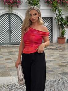 Jeta Ari Blusa de mujer con hombros ombrés, cuellos asimétricos y plisados, con estampado floral, hombros oblicuos, para primavera/verano, apta para playa, viajes, elegante, sexy, vacaciones, estilo bohemio, Hawái, festivales de música, romántica, citas - Multicolor - Ver 6