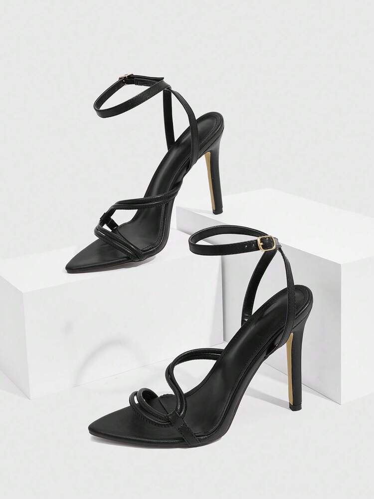 CUCCOO SZL Women's Minimalist Sexy Fashion Thin Strap Combination High Heel Sandals, Suitable For Outdoor, Street, Nightclub, Party, Banquet, Versatile Black High Heel Sandals