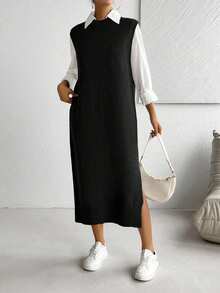 SHEIN LUNE Vestido versátil y práctico para el día a día de las mujeres - Negro - Ver 4