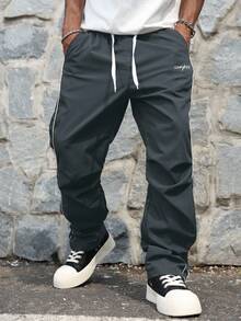 Manfinity Hypemode Men's Street Collegiate Style Pants, Fall - Dark Grey - View 4