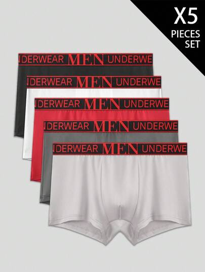 SHEIN 5pcs/Set Men's Letter Waistband Boxer Briefs