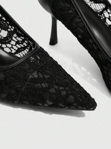 CUCCOO SZL Women's Pointed Toe Lace High Heel Pumps, Sexy & Comfortable, Versatile Black Dress Shoes For Daily Wear, Formal Party, Fashion