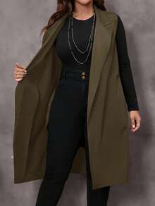 EMERY ROSE Áo khoác vest công sở màu trơn cỡ lớn - màu nâu - Xem 6