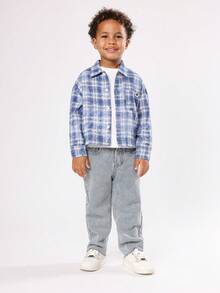 SUMWON 儿童休闲阔腿牛仔裤，经典日常下装，舒适宽松版型，纯棉面料，直筒裤脚，秋冬度假风。 - 藍色 - 查看 3