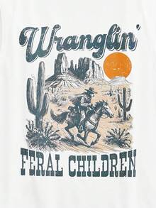 Open Phase STONE DISTRICT Men's Fashion Casual Western Cowboy Letter Print Round Neck Undershirt, Suitable For Daily, Casual And Commuting Wear Spring To Summer - White - View 6