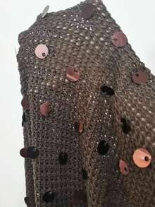 Glamine Áo len nữ cổ xéo tay dài màu trơn thanh lịch, trang trí sequin, phong cách lãng mạn, thời trang thu đông mới - Cà phê nâu - Xem 8
