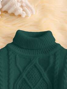 SHEIN Maglione lavorato a maglia con collo alto per bambini/bambini piccoli, stile vintage, casual, vestibilità morbida, adatto per scuola, casa, uscite, autunno/inverno - Verde Scuro - Visualizzare 5