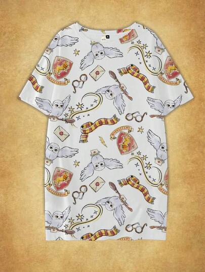 HARRY POTTER X SHEIN Plus Size Women's Loose Fit Floral Print Nightgown, Summer Plus Sleep Dress Women Nightdress Loungewear Dress Pajama Dress Moo Moo Nightgown Fall Clothes For Women