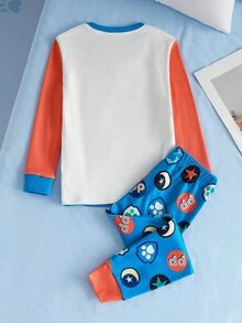 SHEIN | PAW Patrol Young Boy Cartoon Puppy Colorblock Long Sleeve Top And Pants Pajama Set, Autumn/Winter