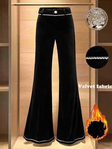 GlowEve Women's Elegant Everyday Commute Generous Black Velvet Pants
