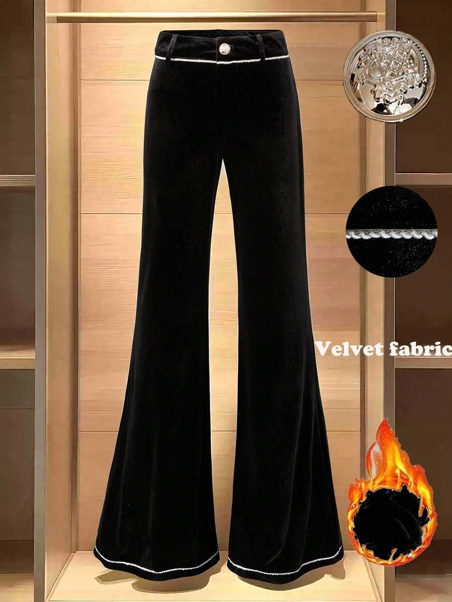 GlowEve Women's Elegant Everyday Commute Generous Black Velvet Pants