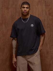 Musero Oversized Short Sleeve Dropped Shoulder Back Graphic Print T-Shirt Fall/Autumn Winter