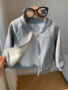 SHEIN Abyboy Babygirl 灰色纹理面料休闲夹克，适合秋冬季 - 灰色 - 查看 7