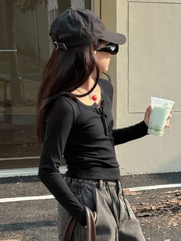 Tween Girls Solid Color Knit Long Sleeve T-Shirt