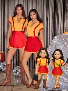 SHEIN Tall Váy hóa trang nữ, trang phục Halloween cổ điển phù hợp cho các bữa tiệc, cỡ lớn - Màu vàng - Xem 9