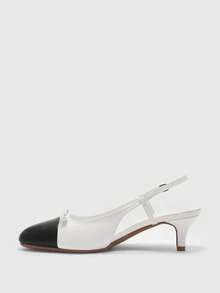 CUCCOO BIZCHIC Sapatos de salto alto femininos, pretos e brancos, elegantes, novos, com laço, patchwork, costas nuas, leves, para uso diário - Branco - Ver 9