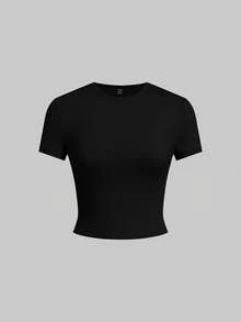 SHEIN EZwear Bộ 5 áo thun tay ngắn dáng ôm màu trơn cơ bản - Nhiều màu - Xem 6