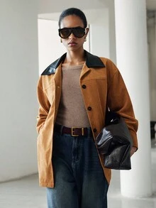 Lumivelle Women's Regular Oversized Lapel Wide-Cut Brown Regular Casual Jacket, Suitable For Commuting And Outdoor Wear - Brown - View 4