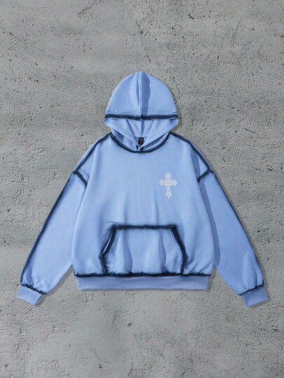 Street Life sweat-shirt à capuche décontracté à manches longues avec poche et imprimé croix pour hommes, pour l'automne