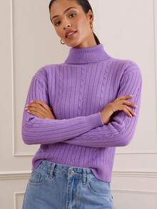 Lilora Neuer schlank geschnittener einfarbiger thermisch gefütterter Rollkragenpullover für Damen, Herbst/Winter - Bordeaux - Übersicht 8