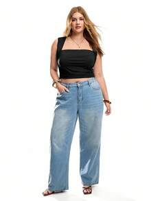 SHEIN EZwear Plus Size Women's Solid Color Cropped Tank Top - Black - View 4