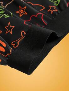 Notgurli Calzoncillos tipo bóxer de media longitud con estampado divertido de Halloween, fantasmas traviesos, fantasmas de caramelo, calabazas y calaveras fluorescentes que brillan en la oscuridad para fiestas familiares de Halloween - Negro - Ver 3