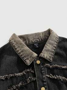 ROMWE MEN Grunge Punk 男式磨边单排扣休闲渐变色牛仔短袖衬衫 - 酒紅色 - 查看 10