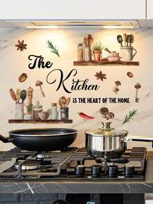 SHEIN 1PC Watercolor Kitchen Tableware Slogan Home Decor Wall Sticker - Multicolor - View 18