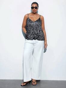 Maija Plus Size Leopard Print Camisole,Pink And Grey,Summer,Casual,Night Out Club Party Wear Women's Sleeveless Top,Elegant Business Casual Animal Cami - Multicolor - View 6