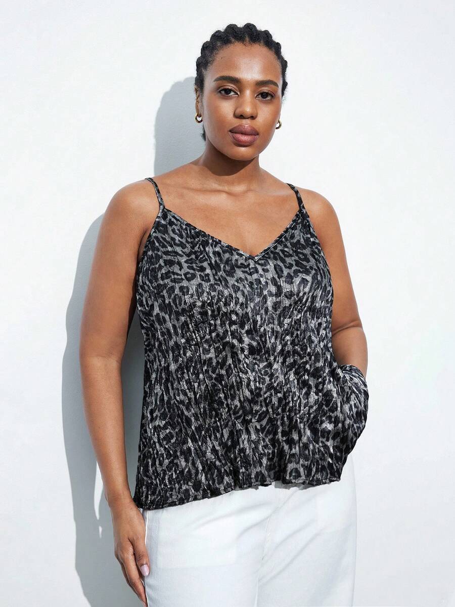 Maija Plus Size Leopard Print Camisole,Pink And Grey,Summer,Casual,Night Out Club Party Wear Women's Sleeveless Top,Elegant Business Casual Animal Cami - Multicolor - View 1