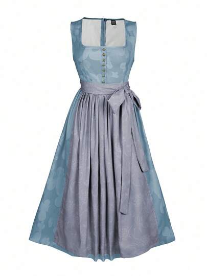 Fairmaia Elegant Vintage Color Block German Traditional Women Dress