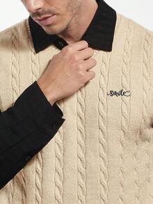 Calvornis Letter Embroidered V-Neck Sweater Vest - Beige - View 5